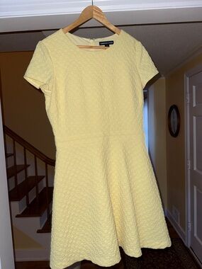 American Living Pale Yellow Textured Short-Sleeve Fit & Flare Dress